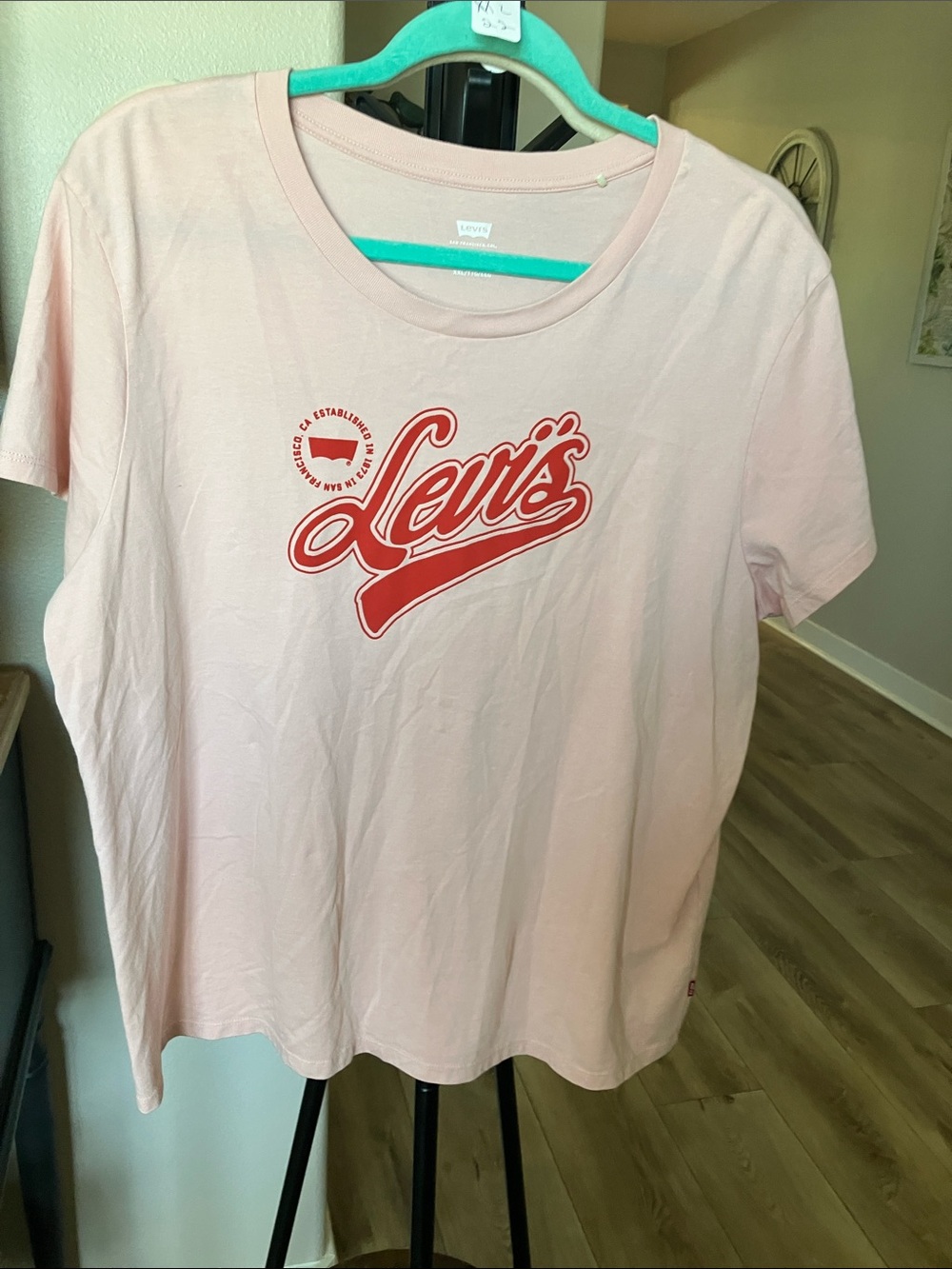 Levi's Light Pink Tee with Red Script Logo